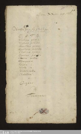 Ms. Ff. Mus. 1492 - Dom: XXIII. post: Trin: : Werthes Zion sey getrost pp ; â. C. A. T. B., violino primo, violino secundo, hautbois primo, hautbois secundo, clarino primo, clarino secundo, clarino tertio, tympani, viola 1, viola 2, violoncello, chalcedon e. organo