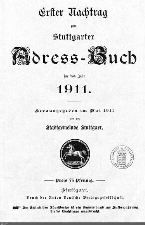 1911,1 - Nachtrag: Stuttgarter Adressbücher / Nachtrag, 1911, Bd. 1