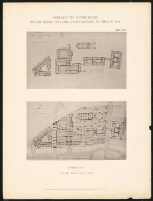 Wettbewerb Museumsinsel, Berlin: Projekt XXVI, Grundriss EG, 1. OG (aus: Concurrenzentwürfe wegen Bebauung d. Museumsinsel zu Berlin. Auswahl d. preisgekrönten u. besten Entwürfe, Berlin 1884)