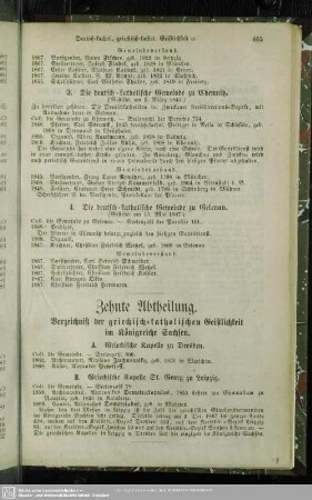 Zehnte Abtheilung. Verzeichniß der griechisch-katholischen Geistlichkeit im Königreiche Sachsen