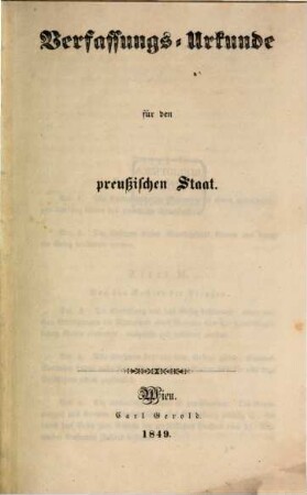 Verfassungs-Urkunde für den preußischen Staat