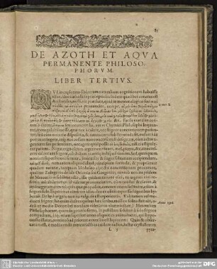 Liber Tertius. De Azoth et Aqua.
