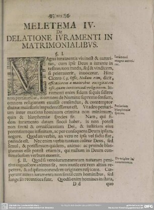 Meletema IV. De Delatione Iuramenti in Matrimonialibus