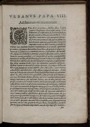 Urbanus Papa VIII. Ad futuram rei memoriam.
