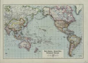 Karte von Ostasien, Amerika und dem Pazifik, 1:35 000 000, Farbdruck, 1942 : Ost-Asien, Amerika, Grosser Ozean / [Hrsg.:] Ed. Gaeblers Geogr. Institut GmbH. - [3. Aufl.]. - 1:35 000 000. - Leipzig : Ed. Gaeblers Geogr. Institut , 1942. - 1 Kt. : Vierfarbendruck ; 85 x 56 cm