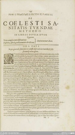 DE COELESTI SANITATIS TUENDAE METHODO. IN LIBROS DIVISA DUOS.