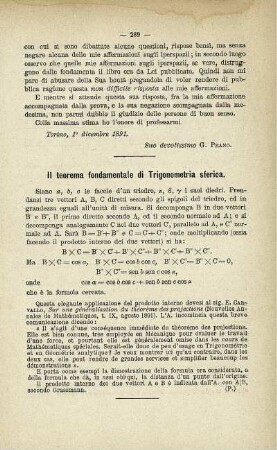 Il teorema fondamentale di Trigonometria sferica.