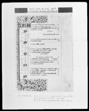 Breviarium Petri Mileti — Kalenderseite September, Folio 5recto