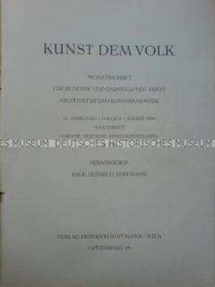 Kunst dem Volk, 10. Jg. 1939, Heft 8