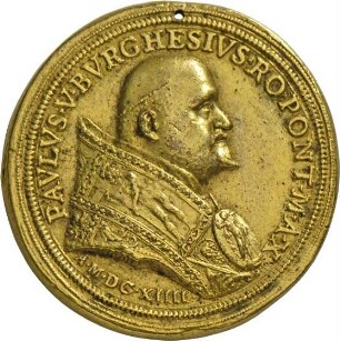 Medaille von Giacomo Antonio Moro auf Papst Paul V. und die Mariensäule vor Santa Maria Maggiore, 1641