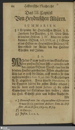 Das III. Capitel. Von Heydnischen Altären
