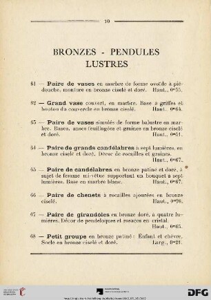 Bronzes - Pendules - Lustres (Nr. 61-79)