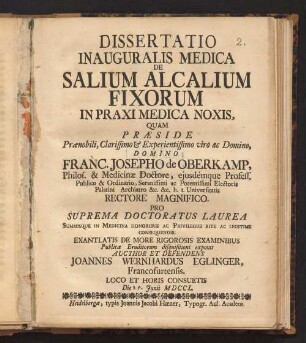 Dissertatio Inauguralis Medica De Salium Alcalium Fixorum In Praxi Medica Noxis