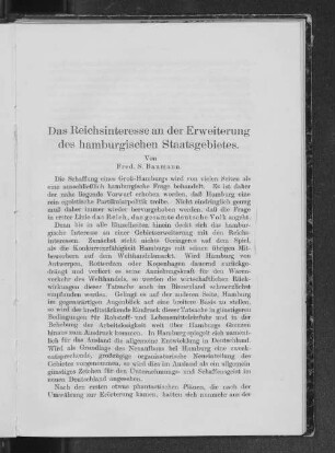 Das Reichsinteresse an der Erweiterung des hamburgischen Staatsgebietes.