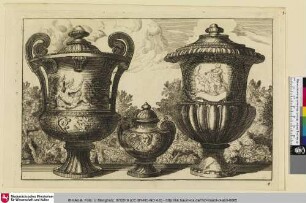 [Nouveaux Livre de Vases et de Pots. de Jardins; Drei Gefäße mit Deckeln]