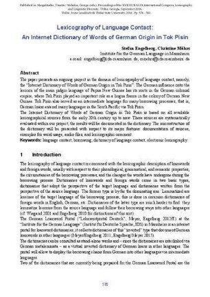 Lexicography of Language Contact: An Internet Dictionary of Words of German Origin in Tok Pisin