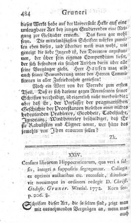 Censura librorum Hippocraticorum, qua veri a falsis, integri a suppositis segregantur.