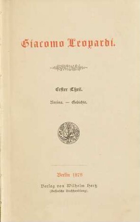 Giacomo Leopardi. 1, Nerina. Gedichte