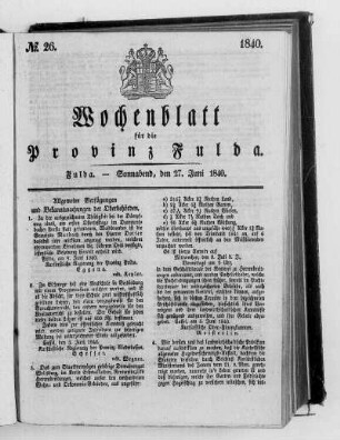 Nr. 26, Ausgabe vom 27. Juni 1840