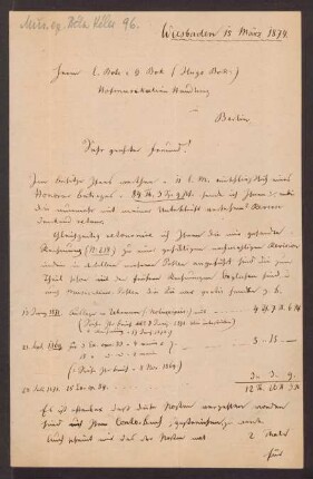 Brief an Musikverlag Ed. Bote und G. Bock (Berlin) : 15.03.1874