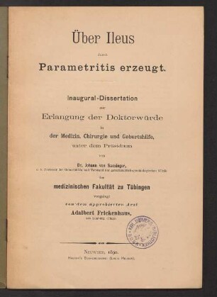 Über Ileus durch Parametritis erzeugt