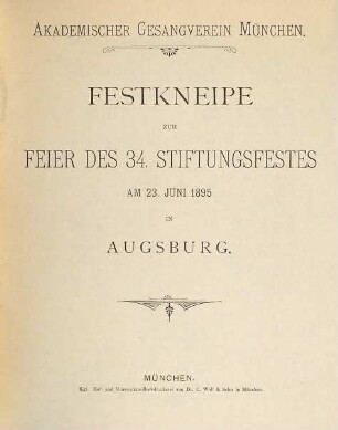 Festkneipe zur Feier des 34. Stiftungsfestes am 23. Juni 1895 in Augsburg