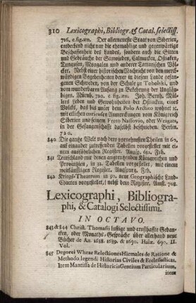 Lexicographi, Bbliographi, & Catalogi Selectissimi. In Octavo.