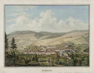 Ansicht von Gottleuba, Lithogr., 1850 : Gottleuba / nach d. Nat. gez. v. Moritz Fischer. - Löbau : Göhde , [ca. 1850]. - 1 Kunstblatt : mehrfarb. Lithogr. ; 47 x 34 cm