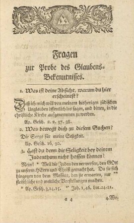 Fragen zur Probe des Glaubens-Bekenntnisses