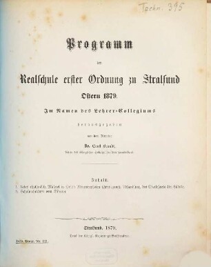 Programm der Realschule Erster Ordnung zu Stralsund : Ostern ..., 1878/79