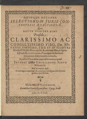 Quinque Decades, Selectiorum Iuris Controversi Quaestionum