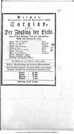 Sargino, oder: Der Zögling der Liebe
