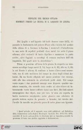 2.Ser.4.1873: Sepolcri del secolo ottavo scoperti presso la chiesa di S. Lorenzo in Lucina