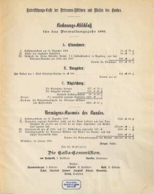Rechnungs-Abschluß des Bayerischen Veteranen,- krieger- und kampfgenossen-Bundes für den X. ordentlichen Delegirtentag 1884.