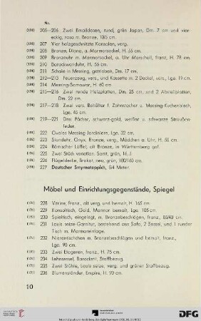 Möbel und Einrichtungsgegenstände, Spiegel (Nr. 228-265)