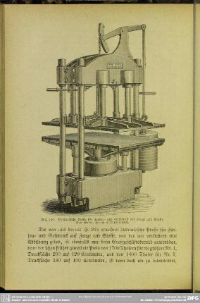 Fig. 116. Hydraulische Presse für Farben- und Golddruck auf Zeuge und Stoffe. Von Gebr. Heim in Offenbach