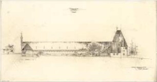 Gsaenger, Gustav; Kindberg / Steiermark (Österreich); Ortserweiterungsplanung, Projekt Hauptschule - Südseite (Ansicht)