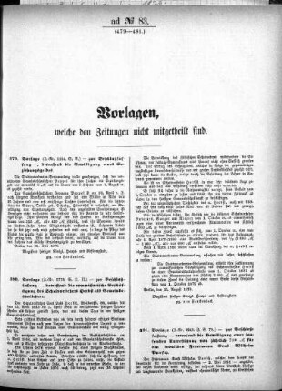 Anlage: ad No. 83 (479-481), Vorlagen, welche den Zeitungen nicht mitgeteilt sind