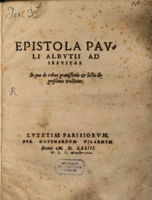 Epistola Pauli Albutii ad Jesuitas