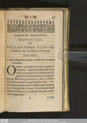 Logicae Errantis Diatribe XIII. De Syllogismo Expositorio Et Reductione.