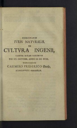 Exercitatio iuris naturalis, de cultura ingenii