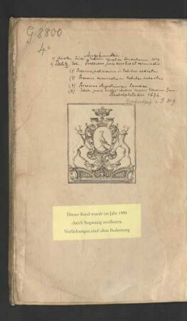 Handschriftliches Inhaltsverzeichnis des Sammelbandes