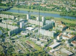 Neubaugebiet in Dresden-Johannstadt : Blickrichtung Nordwesten zur Elbe
