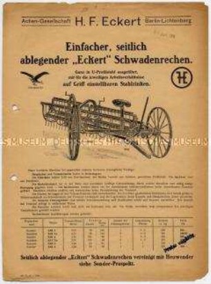 Seitlich ablegender "Eckert"Schwadenrechen mit Heuwender kombiniert