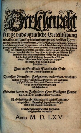 Der Lehenrecht kurtze vnd aygentliche Verteutschung ...