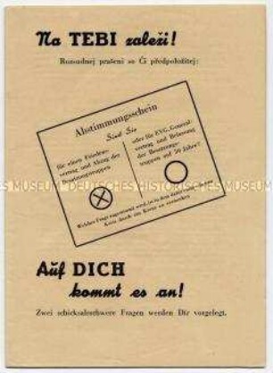 Agitationsschrift der Nationalen Front zur Volksbefragung über Friedensvertrag, Abzug der Besatzungstruppen oder EVG, Generalvertrag und 50jährige Besatzungsdauer (sorbisch und deutsch)