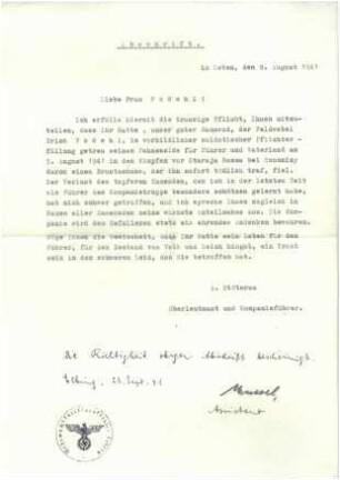 Kompanieführer Stöterau am 09.08.1941 an Gertrud