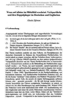 Wenn mit alleine im Mittelfeld erscheint: Verbpartikeln und ihre Doppelgänger im Deutschen und Englischen