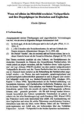 Wenn mit alleine im Mittelfeld erscheint: Verbpartikeln und ihre Doppelgänger im Deutschen und Englischen