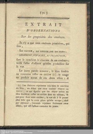 Extrait D´Observations : Sur les propriétés des couleurs